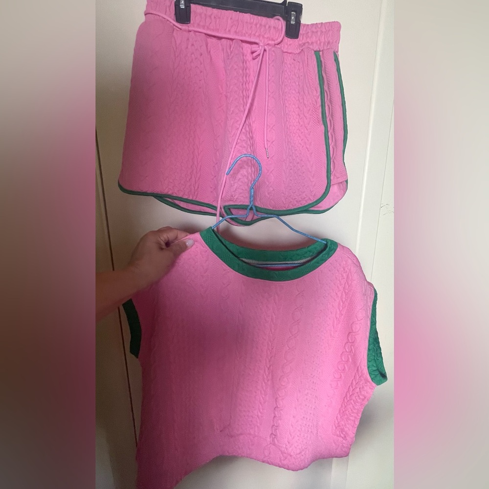 NWT Pink/green Textured Two-Piece Set with cropped top